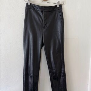 Express Negin Mirsalehi Black Faux Leather Straight Leg Pants — Classic Slim Fit